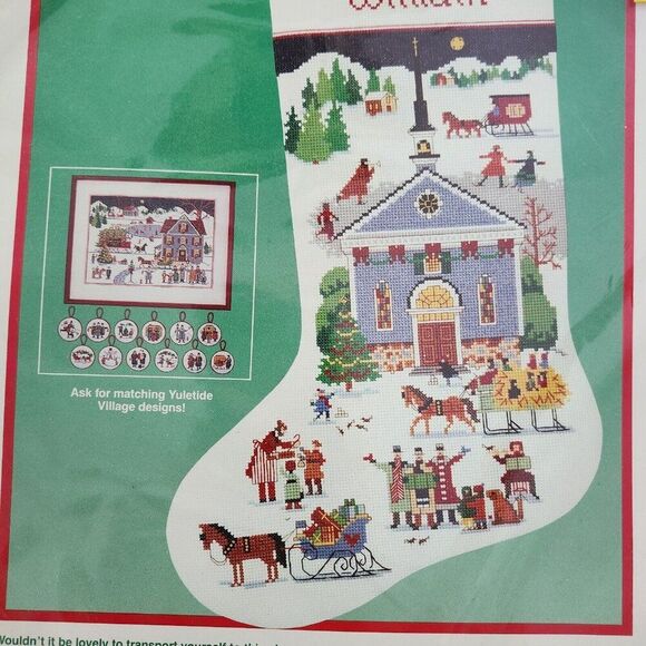 NEW Dimensions Yuletide Village Christmas Stocking 1990 Cross Stitch Kit Wysocki - Picture 4 of 6